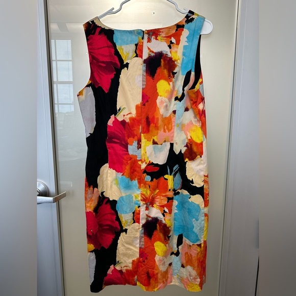 Chetta B Dress Women 14 Black Floral Sheath Midi Lined Zipper Sleeveless Cotton - Picture 3 of 4